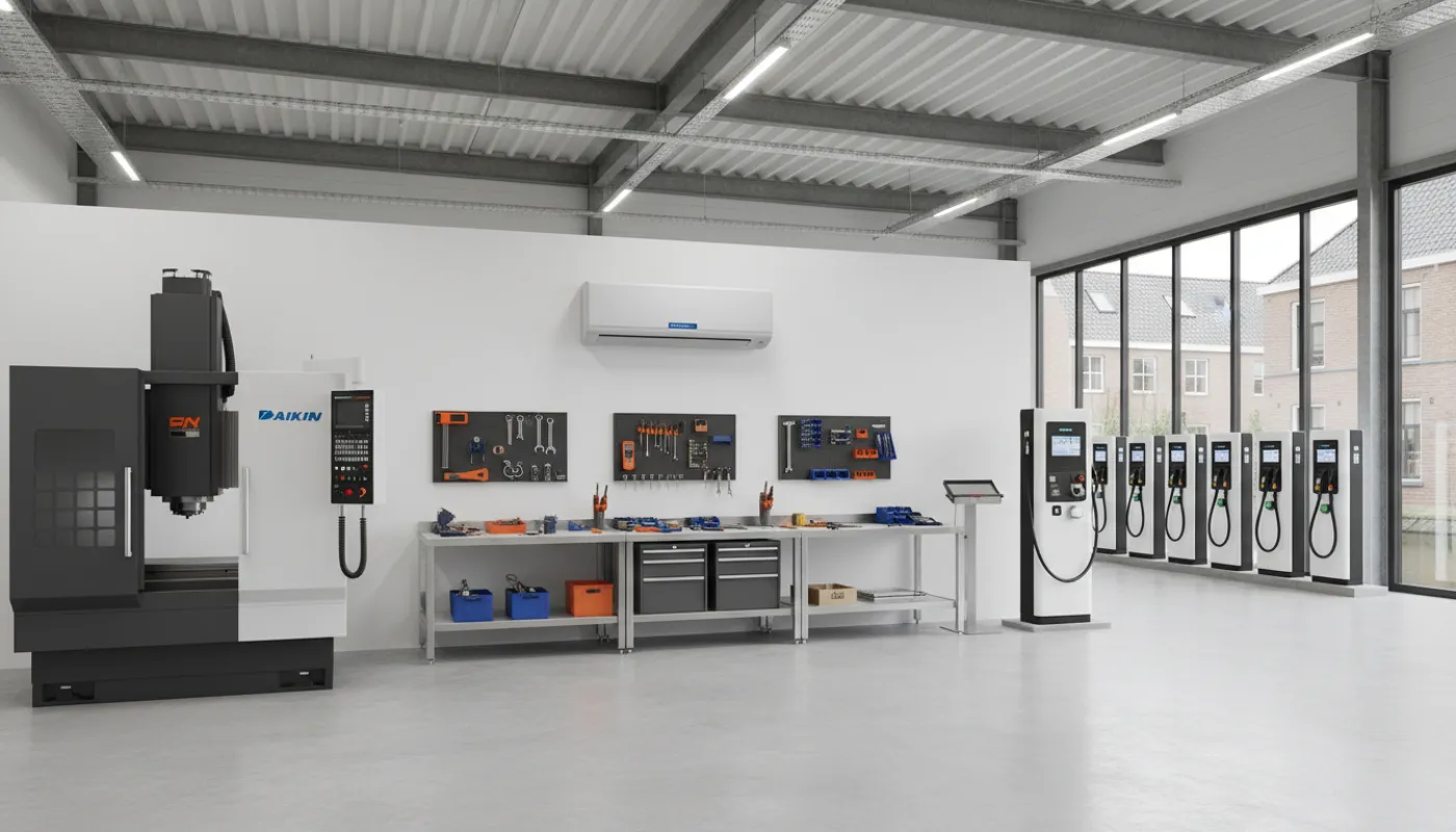Airco unit in een professionele werkplaats